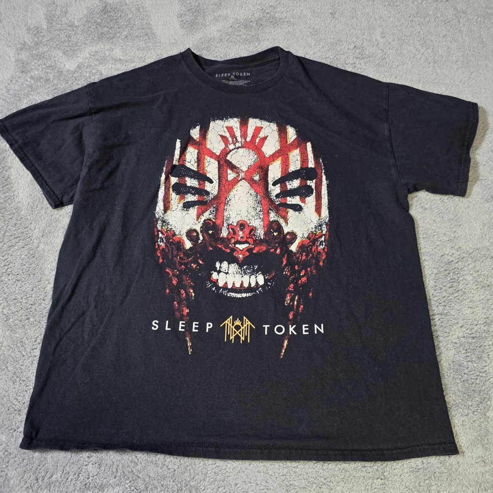 Sleep Token Mens XL T-Shirt Black Mask Graphic Short Sleeve Band Tee 2024‎